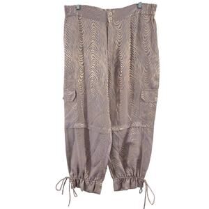 Lshell Purple Pink Wavy Print Satin Cropped Silk Cargo Pants Women’s XL Plus NWT